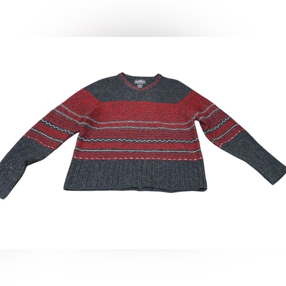 WOOLRICH Sweater Red Gray Charcoal Heather 100% Wool Women’s Size M - Picture 4 of 10
